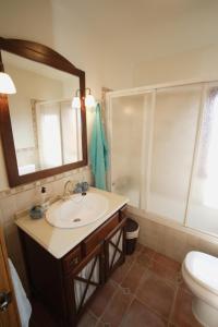 y baño con lavabo, espejo y aseo. en Villa Villen, en Moclín