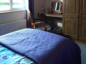 1 dormitorio con cama, escritorio y silla en Manorview B&B, en Cookstown