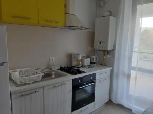 a kitchen with a sink and a stove top oven at DORIN COLINA MAREI in Sinaia