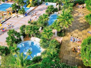 an overhead view of a resort pool with palm trees at Portofelice Camping Village in Eraclea Mare