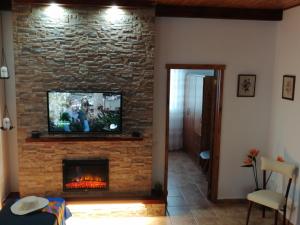 un salon avec une cheminée et une télévision dessus dans l'établissement Casa Celia - Casitas Las Abuelas - Relax rural, à Breña Alta