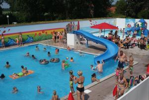 Une foule de gens dans une piscine d'un parc aquatique dans l'établissement Vakantiepark de Betteld, à Zelhem