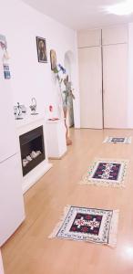 een woonkamer met twee tapijten op de vloer bij Casa Mihaela in Mangalia