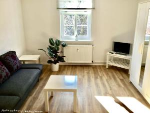 a living room with a couch and a tv at Dr. Fabian und Christine Drube in Immenhausen