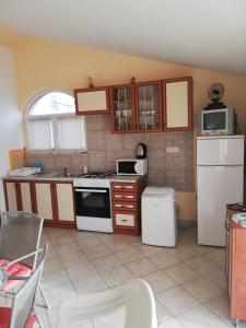 cocina con nevera blanca y microondas en Apartments Defrančeski, en Kavran
