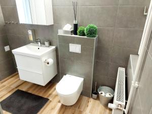 bagno con servizi igienici e lavandino di Accommodation Kolar City center Zabok a Zabok