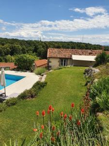 a house with a yard with a swimming pool at Holiday Home Demark in Jurdani
