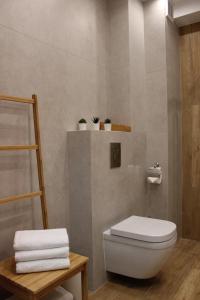 a bathroom with a toilet and a ladder and towels at Apartament Mariva B106 z balkonem - Pobierowo - przy samym morzu - obiekt Euronia in Pobierowo +22 photos