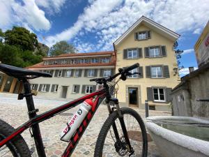 uma bicicleta estacionada em frente a um edifício em Haus am Schlossberg em Laufenburg
