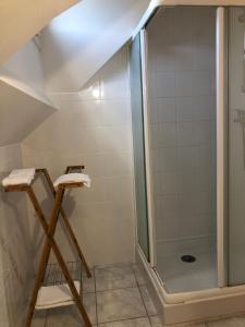 a shower with a glass door in a bathroom at Résidence du port in Barneville-Carteret