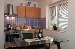 een keuken met een aanrecht met een wastafel en een fornuis bij Beautiful View Apt 2 in Opatija