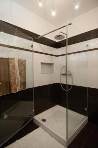 een douche met een glazen deur in de badkamer bij Beautiful View Apt 2 in Opatija
