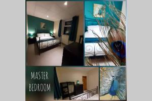 Un pat sau paturi într-o cameră la Stones Cottage Farm, nr Haworth, family friendly, work friendly, gaming barn, crafting, free wifi, free parking, EV point +72 fotografii