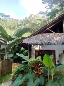 a house with a straw roof and some plants at RNV Eco Resort Bungalows in Batukaras