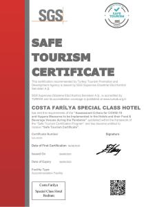 a screenshot of a ses safe tourism certificate website at Costa Farilya Special Class Hotel Bodrum in Gundogan