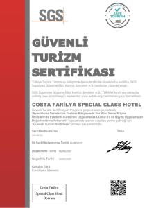 Сертификат, награда, табела или друг документ на показ в Costa Farilya Special Class Hotel Bodrum