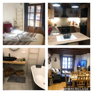 quatro imagens diferentes de uma cozinha e uma sala de estar em Vall del Riu - Llar dolça llar em Soldeu
