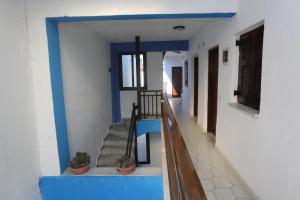 ペフコホリにあるApartments Villa Castorの家の中の青い縁取りと階段のある廊下