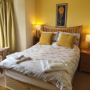 
A bed or beds in a room at Pendyffryn Manor Bed & Breakfast
