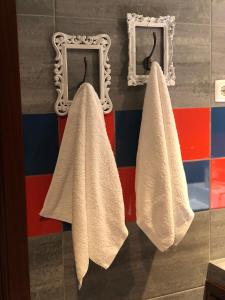 two towels hanging on a wall in a bathroom at CASA DO CONDE MONTIER in Paredes de Coura +6 photos