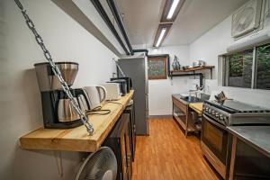 a large kitchen with a counter top with at The Jungle House - Hakuba in Hakuba