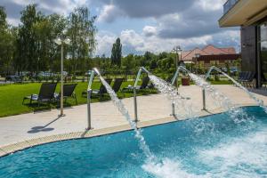 eine Wasserrutsche in einem Pool in einem Park in der Unterkunft Balneo Hotel Zsori Thermal & Wellness in Mezőkövesd