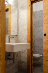 een badkamer met een wastafel en een spiegel bij Bioagritur La Casa dei Trajeri in Fai della Paganella