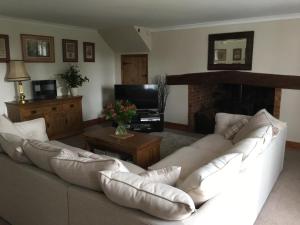 Televízia a/alebo spoločenská miestnosť v ubytovaní Primrose Cottage