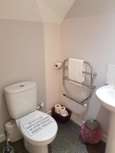 een badkamer met een wit toilet en een wastafel bij Black Isle Holiday Apartments in Avoch