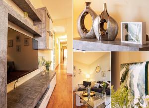een collage van foto's van een woonkamer en een huis bij Loft apt in the heart of the old town with parking in La Laguna