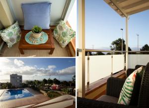 un collage de tres fotos de un balcón con vistas en Coastal apartment with terrace and pool, en Punta del Hidalgo