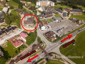 Pohľad z vtáčej perspektívy na ubytovanie Apartmán DOMINO v Horci na Donovaloch
