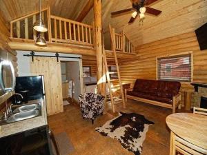cocina y sala de estar de una cabaña de madera en Trail City Bed & Breakfast en Coolidge