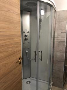 W łazience znajduje się prysznic ze szklanymi drzwiami. w obiekcie riverview67 w mieście Salionze