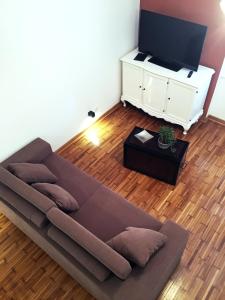 a living room with a couch and a tv at Apartment Auer_Belgrade in Belgrade