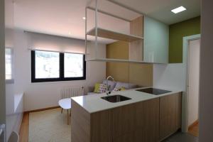 eine Küche mit Spüle und Theke in der Unterkunft Apartamento en el puerto in A Guarda