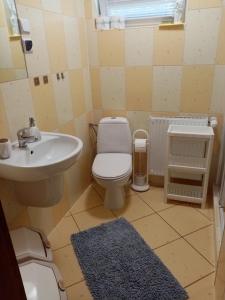 a bathroom with a white toilet and a sink at Bukowe Zacisze in Gąski