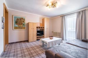 a living room with a couch and a table at Appartements Mair in Mayrhofen