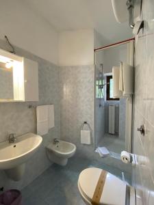 La salle de bains est pourvue d'un lavabo et de toilettes. dans l'établissement Claudia B&B, à Pescasseroli