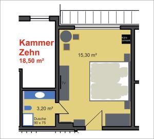 a floor plan of a room with a heater at Landhaus Amelinghausen Ferienzimmer in Amelinghausen