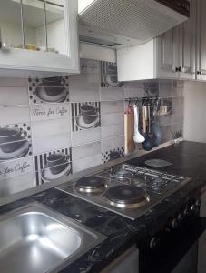 a kitchen with a sink and a stove top oven at Apartment Olive House Rab in Rab