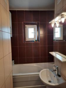 a bathroom with a sink and a tub and a toilet at Serghi in Mangalia