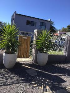 a house with two potted plants in front of a gate at 47 On Waterkant Unit A in Velddrif