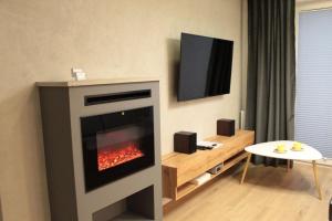 Televízia a/alebo spoločenská miestnosť v ubytovaní Apartament Wspólna19 (Centrum, garaż podziemny, klimatyzacja )