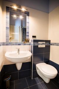 a bathroom with a sink and a toilet at Hotel Monte Campo in Capracotta