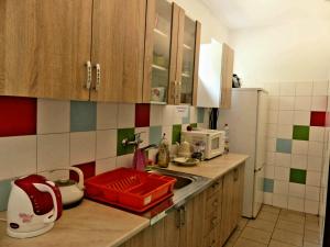 a kitchen with a sink and a microwave at SK Delfín Jesenice Cheb in Cheb