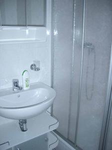 een badkamer met een wastafel en een douche bij Ferienwohnung Lohse in Kurort Altenberg
