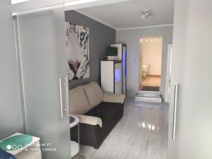 a living room with a couch and a refrigerator at Apartament Tygrys in Zakopane