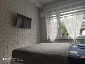 Televízia a/alebo spoločenská miestnosť v ubytovaní Apartament Tygrys