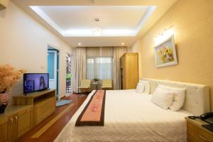a hotel room with a bed and a television at Sunny Hotel in Hanoi